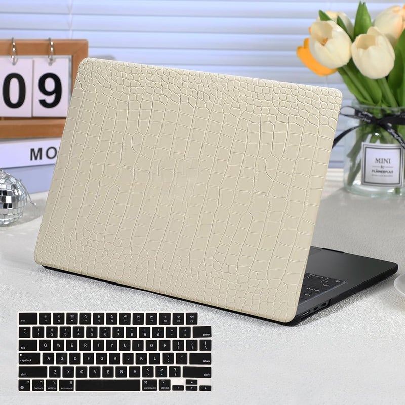 FUNUT for MacBook Air 13 Inch Case 2022 2021 2020-2018 Release M1 A2337 A2179 A1932 Touch ID, Crocodile MacBook Air M1 Case Leather Laptop Hard Shell Case & Keyboard Cover for Mac Air 13 Inch, Pudding - Image 1